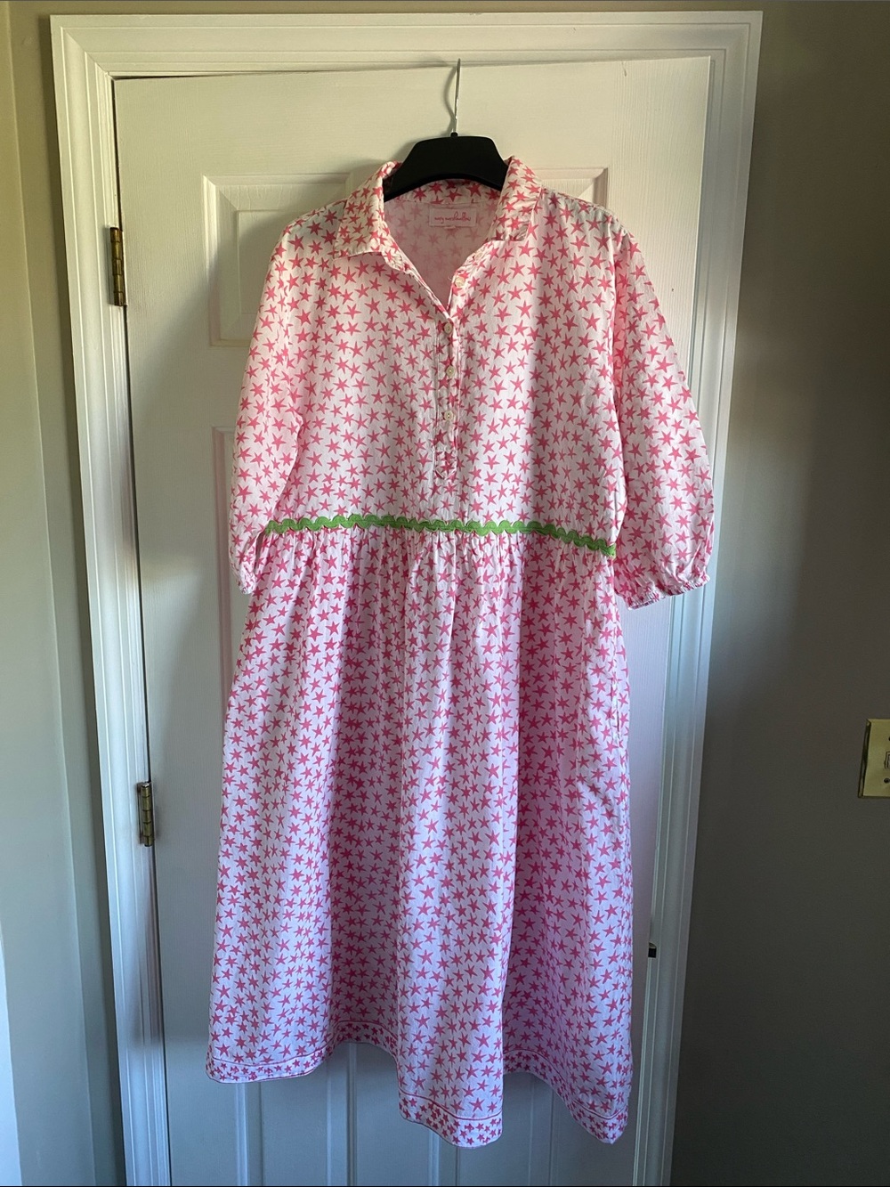 Pink Star Print Button-Front Women's Dress
